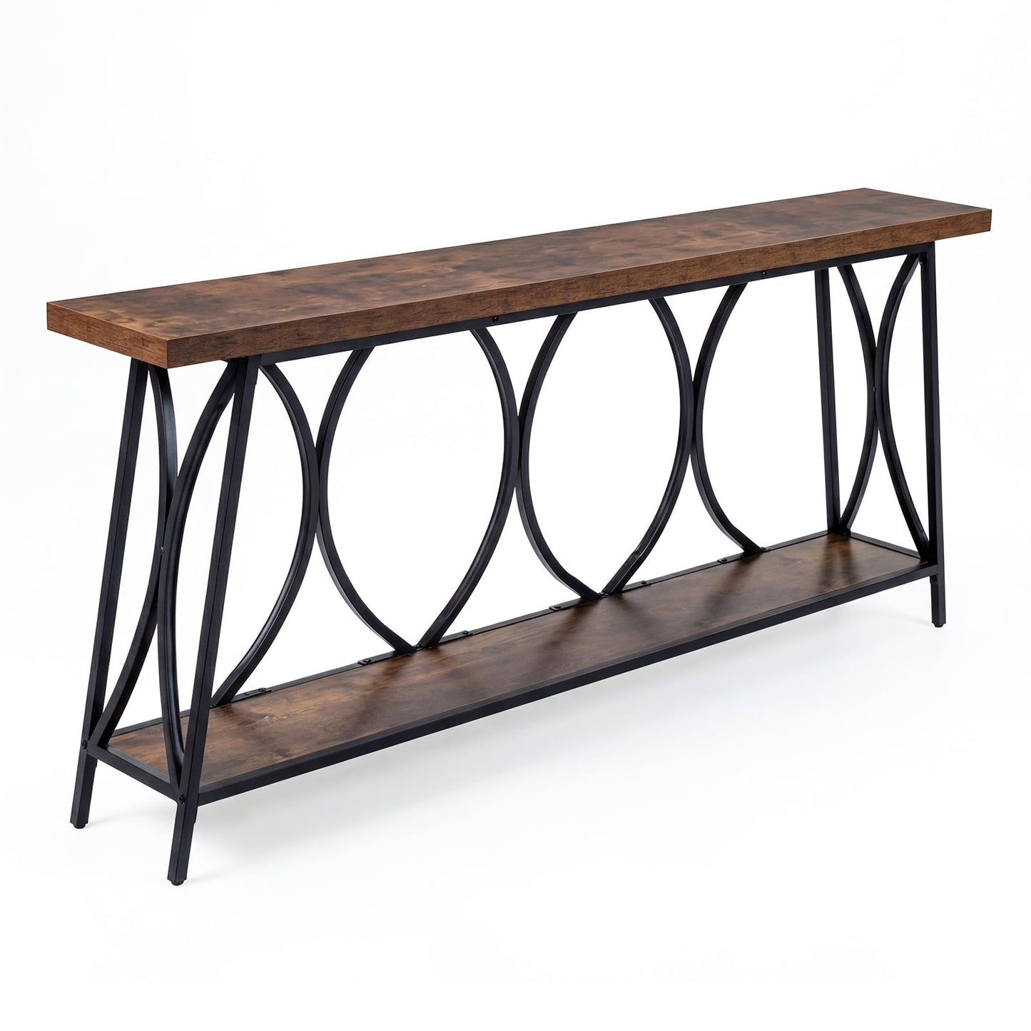 Vintage Console Table with 2-Tier Storage for Living Room-Rustic Brown