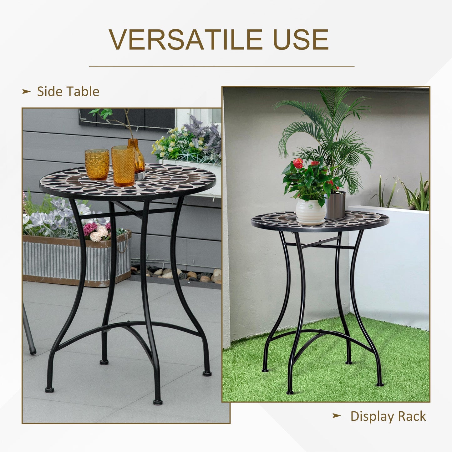 Outsunny Î¦60cm Mosaic Outdoor Patio Table - Black