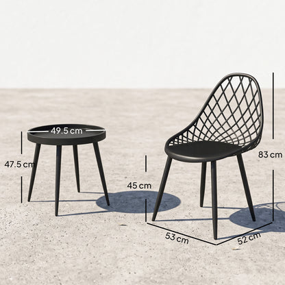 Outsunny 3-Piece Outdoor Bistro Set with 2 Chairs and Round Table for Garden, Balcony, Porch, Black