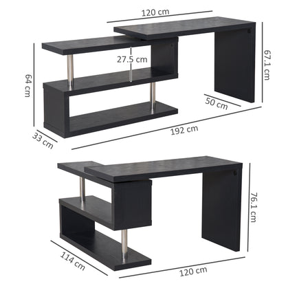 HOMCOM L Shaped Desk with 360Â° Rotating Storage Shelves, Corner Computer Desk, Space Saving Study Table for Home Office, Black