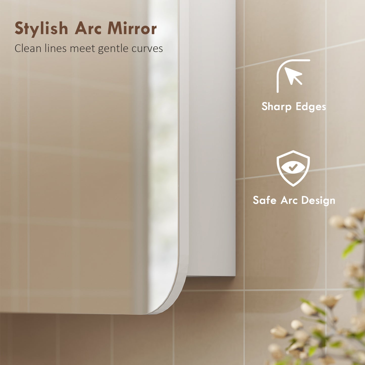 HOMCOM Arched Bathroom Mirror Cabinet with Adjustable Shelves - White