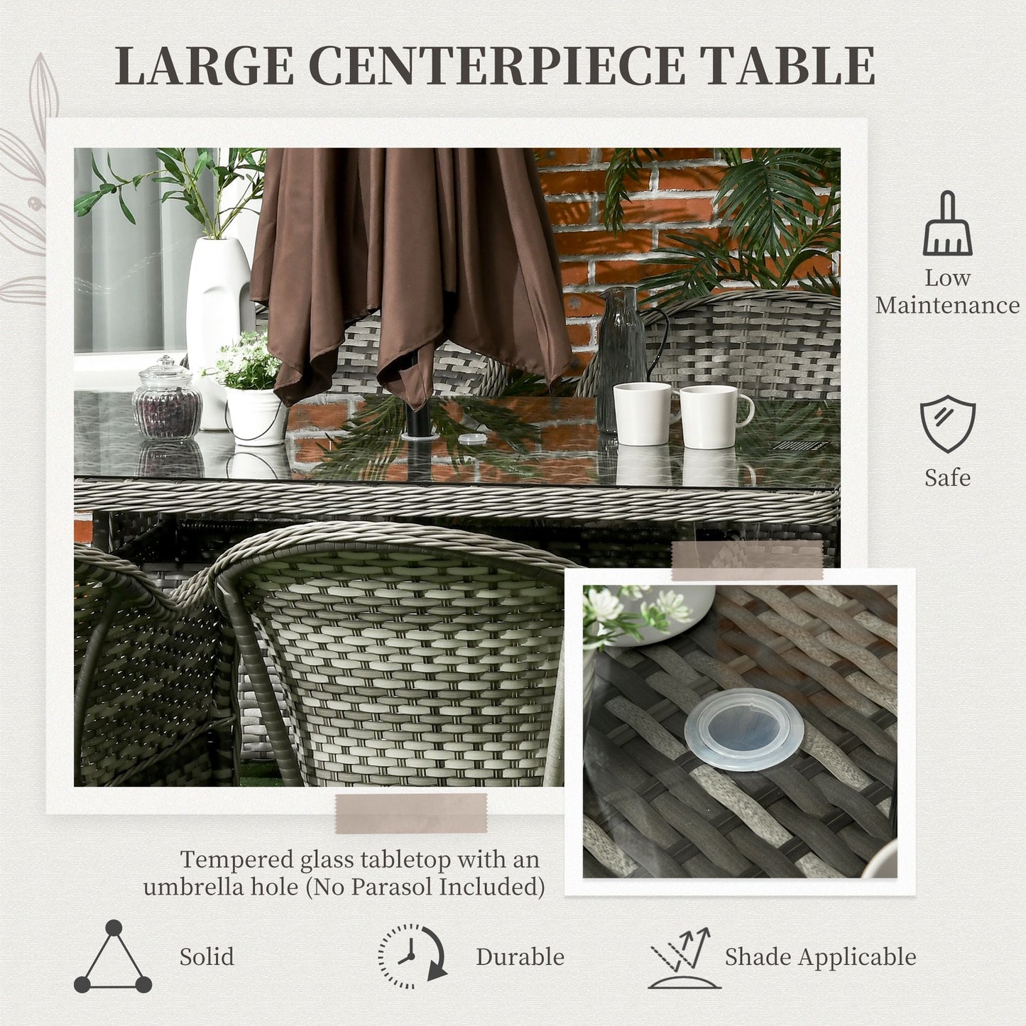 Outsunny Seven-Piece Rattan Dining Set - Grey