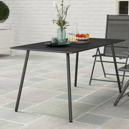 Outsunny Rectangle Garden Table with Slat Top, Steel Frame, Outdoor Table for 6 Person, 150 x 80 x 74 cm, Black