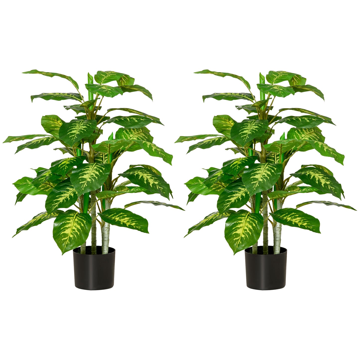 HOMCOM 2 PCs Artificial Evergreen Tree Fake Decorative Plant in Nursery Pot for Indoor Outdoor DÃ©cor, Green