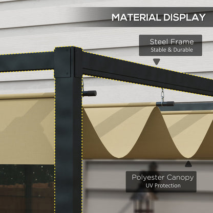 Outsunny 4 x 3(m) Metal Pergola with Retractable Roof, Garden Gazebo Canopy Shelter for Outdoor, Patio, Khaki