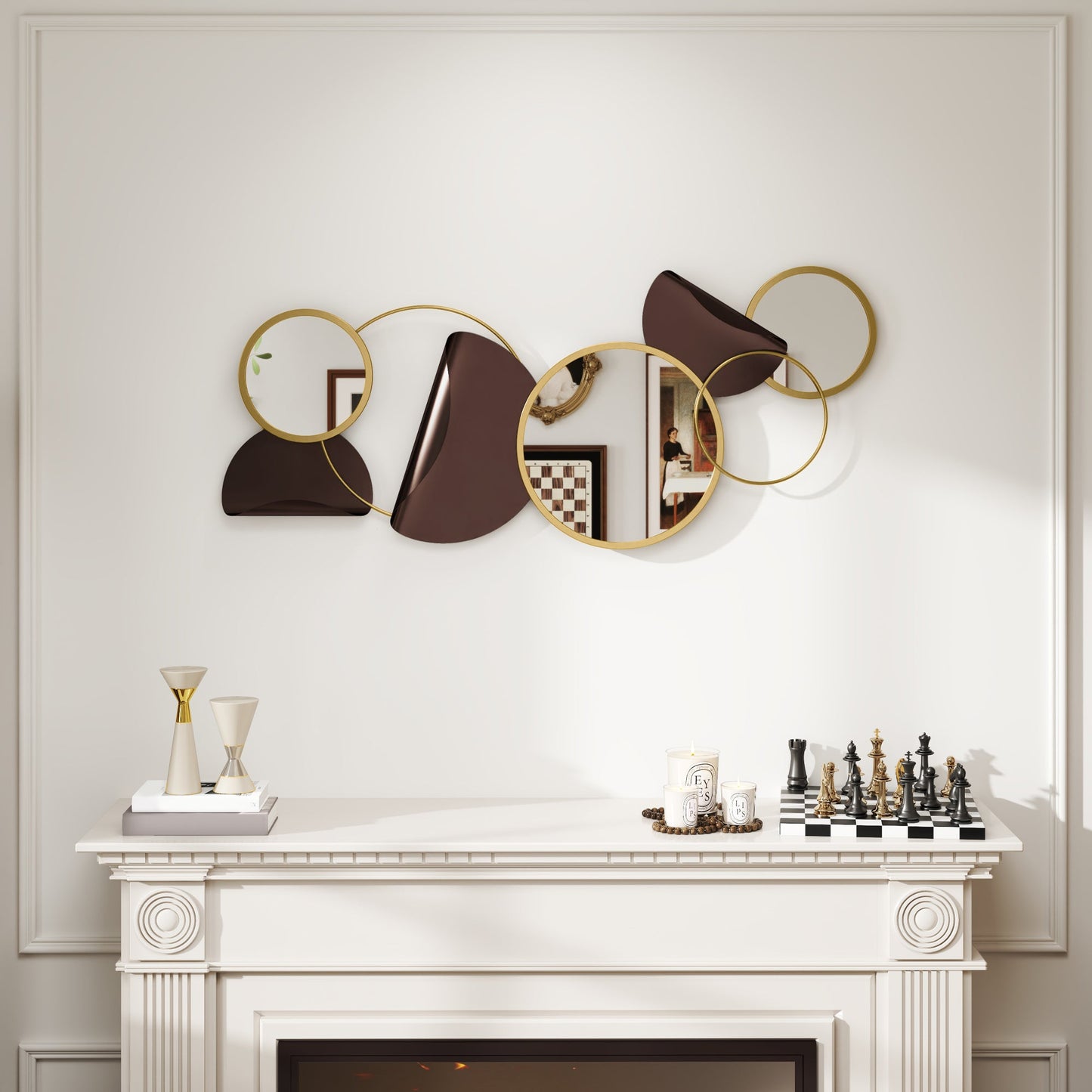 HOMCOM Metal Wall Art, Modern Decorative Mirror Decor, Hanging Home Wall Decoration for Living Room Bedroom Dining Room, Gold Tone