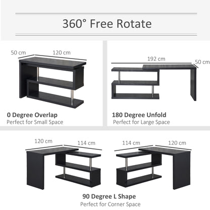 HOMCOM L Shaped Desk with 360Â° Rotating Storage Shelves, Corner Computer Desk, Space Saving Study Table for Home Office, Black