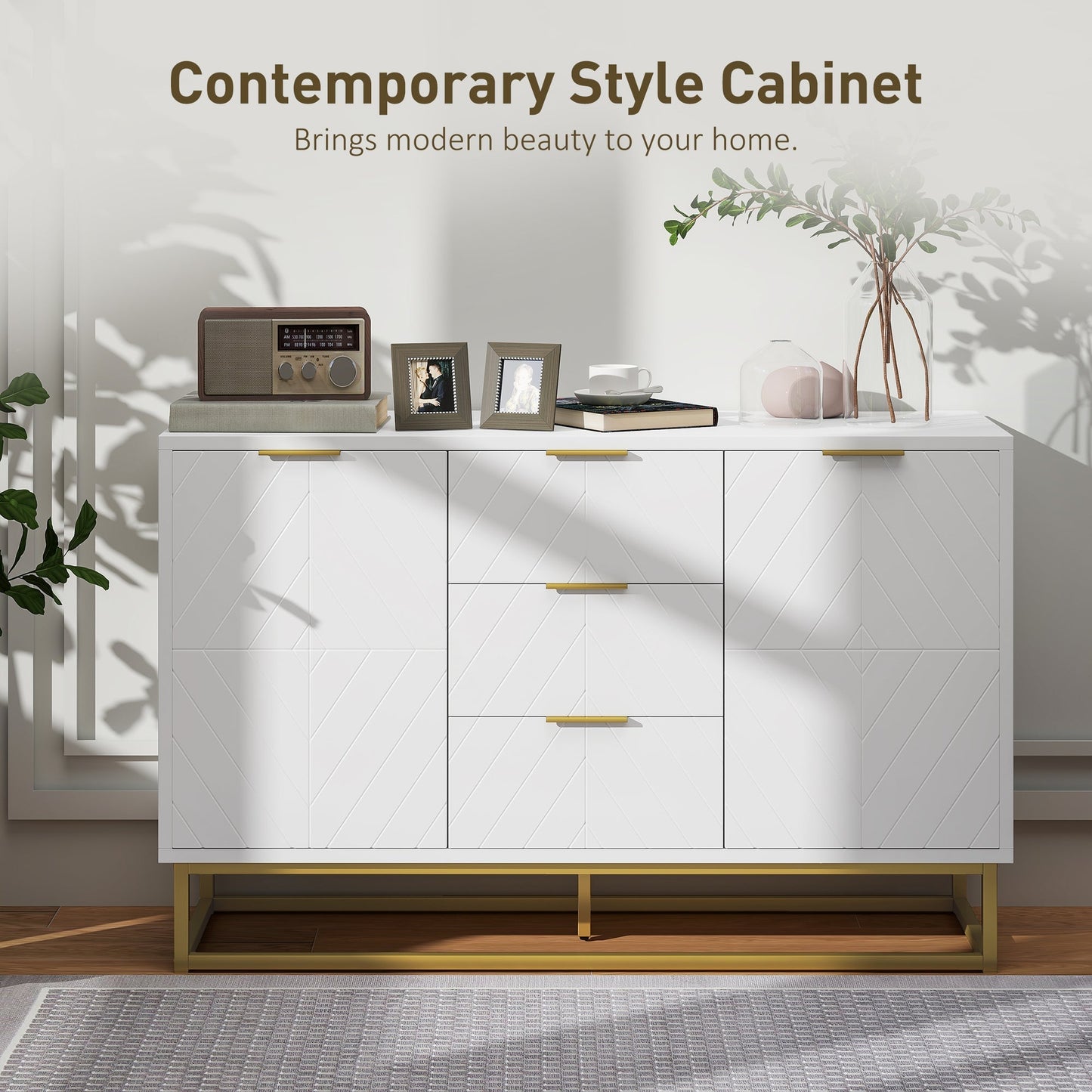 HOMCOM Sideboard with 3 Drawers and Adjustable Shelves for Living Room - White