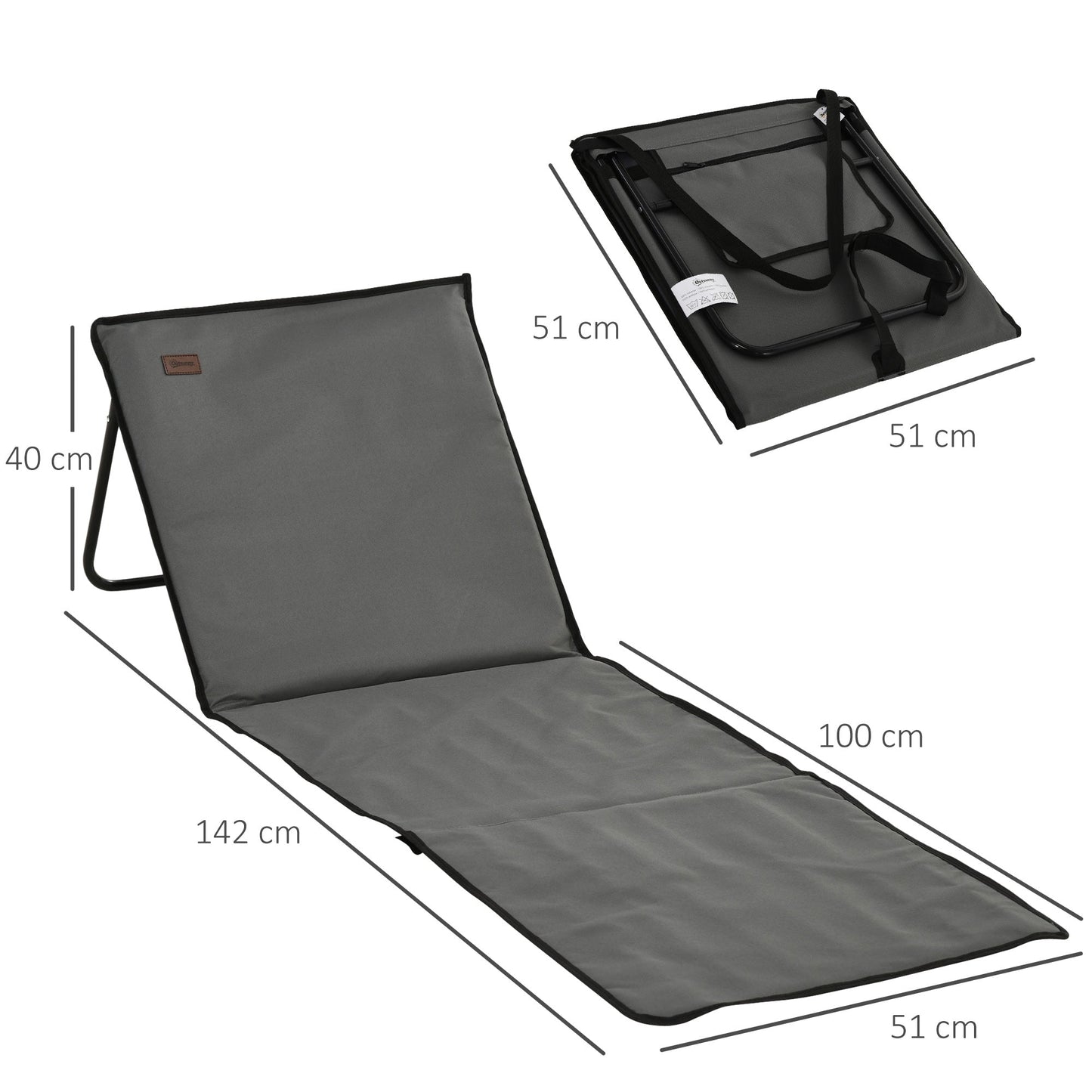 Outsunny Set of 2 Foldable Garden Beach Chair Mat, Outdoor Sun Lounger Seats with Adjustable Back, Magazine Pocket, Carry Bag