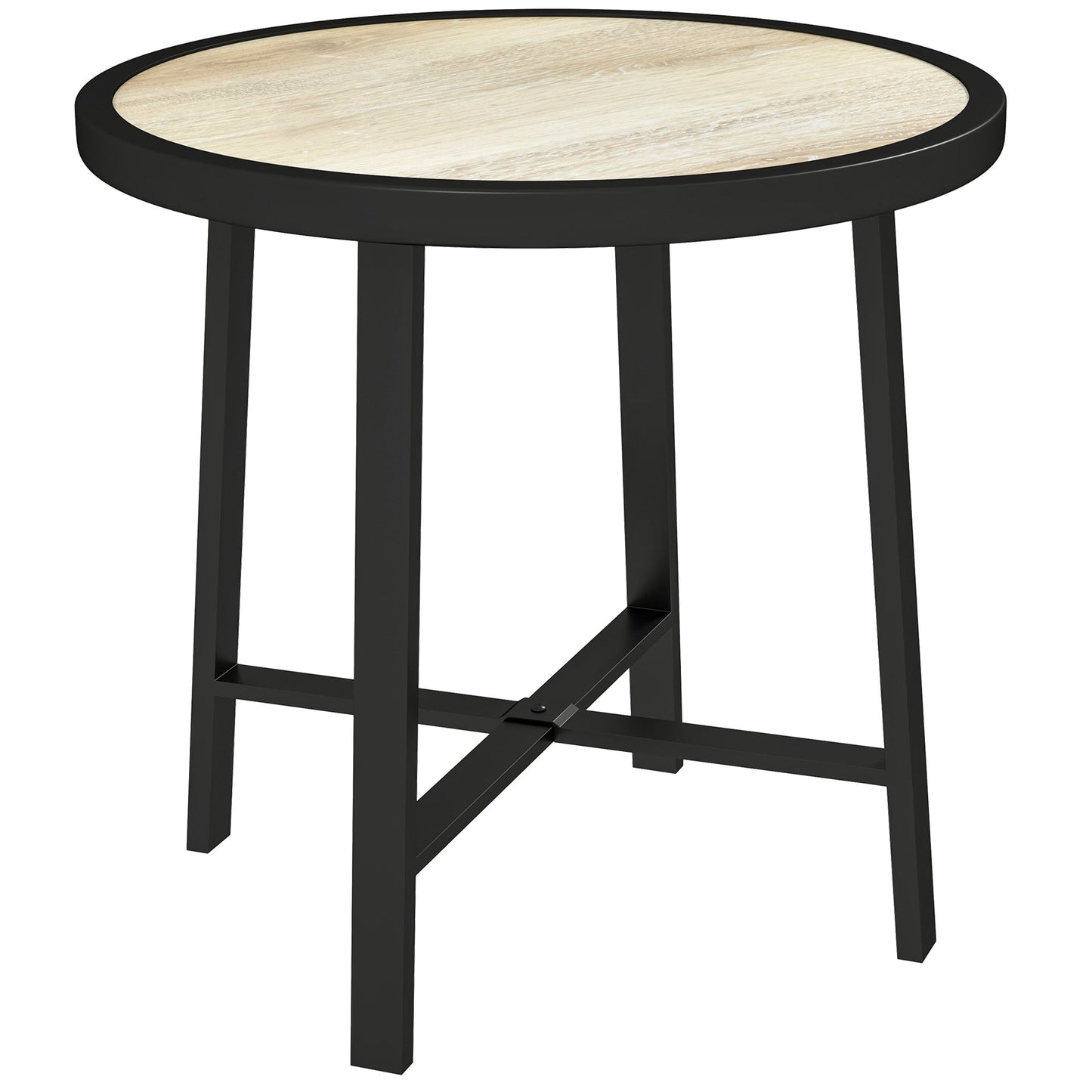 Outsunny Round Small Garden Table, 50.5cm Outdoor Side Table with SPC Tabletop, Metal Frame and Anti-slip Foot Pads for Garden, Balcony, Nature Wood Finish