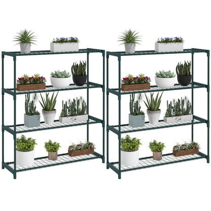 Outsunny Modern Plant Stand, 4-Tier Planter Holder with Steel Frame, Outdoor Flower Display Rack for Potted Plants Garden Balcony Decor, Dark Green