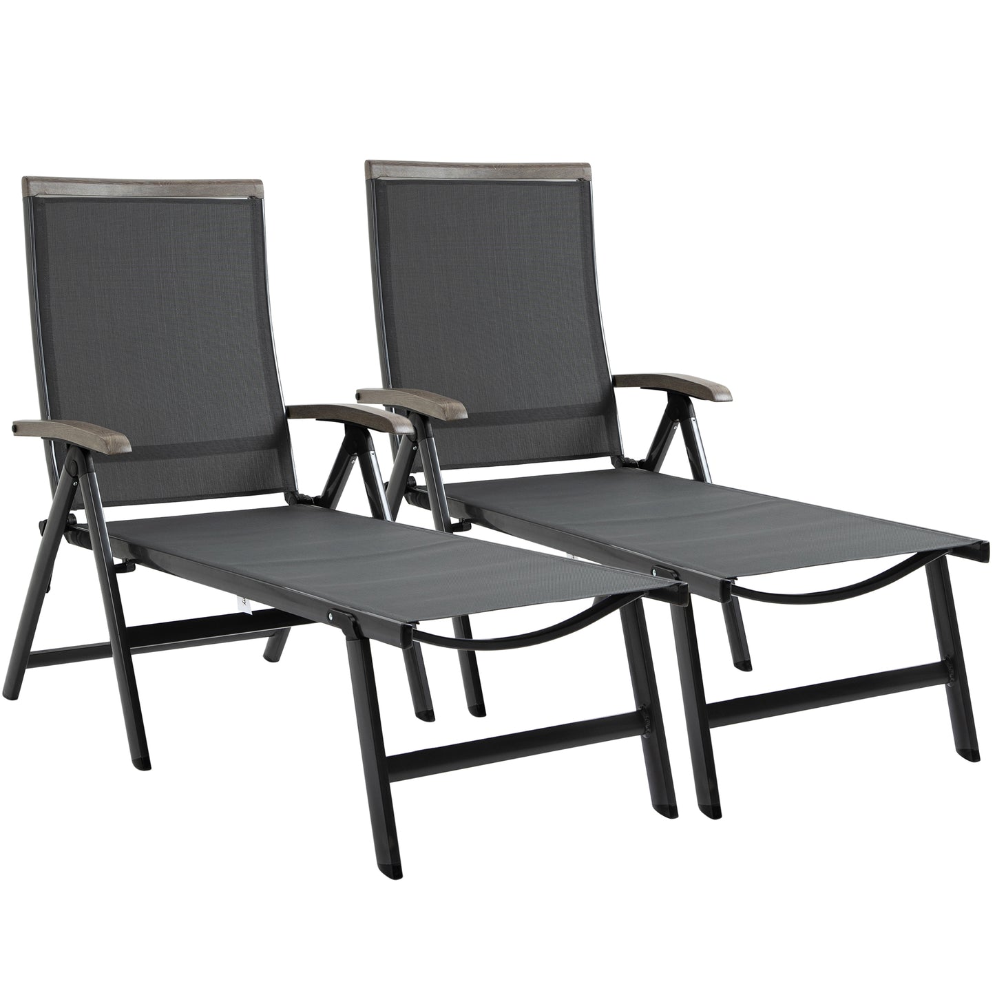 Outsunny Set of 2 Outdoor Folding Sun Loungers, 5-Position Adjustable Chaise Lounge Chairs with Aluminium Frame for Patio, Garden, Grey