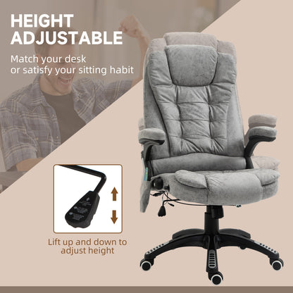 Vinsetto Massage Recliner Chair Heated Office Chair with Six Massage Points Microfiber Cloth 360 Swivel Wheels Grey