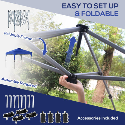 Outsunny 3 x 3(M) Pop Up Gazebo, UPF 50+ Foldable Canopy Tent with Wheeled Carrybag, 4 Leg Weight Bags, Height Adjustable Marquee Shelter 1 person easy setup for Outdoor Garden Patio Party, Blue