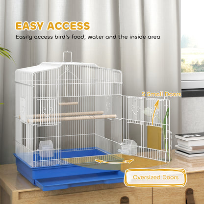 PawHut Large Metal Bird Cage with Perches, Food Bowls, Swing, for Budgies, Parakeets, Blue