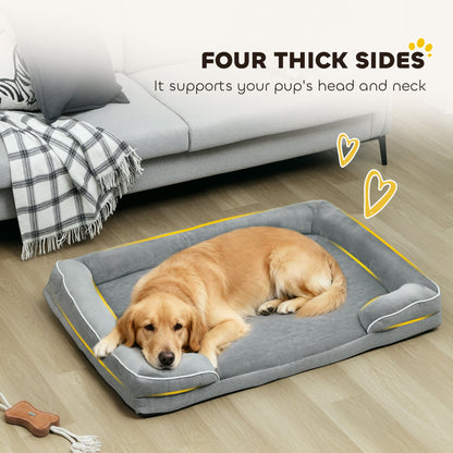 PawHut Dog Sofa Bed, Washable Pet Bed with Removable Cover and Non-Slip Bottom for Small, Medium and Large Dogs, Grey