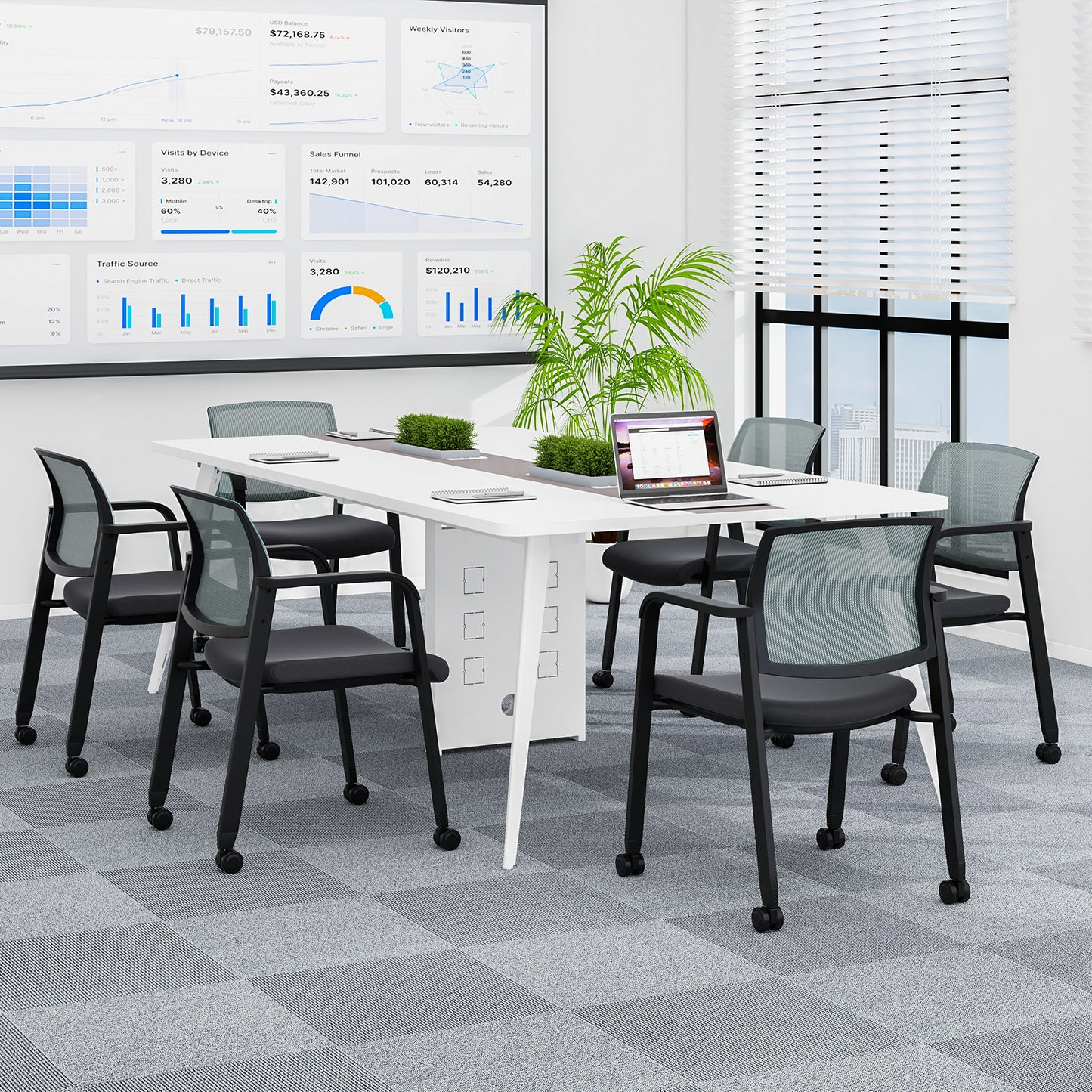 Waiting Room Chairs Set of 4 with Armrests and Wheels-Grey