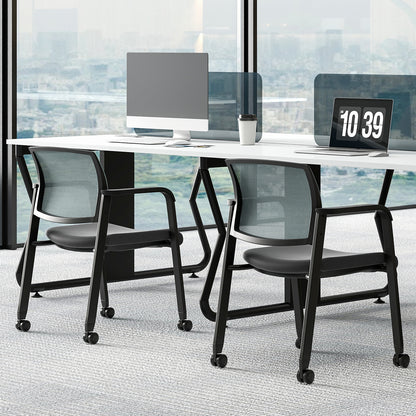 Waiting Room Chairs Set of 4 with Armrests and Wheels-Grey