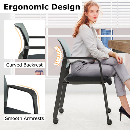 Waiting Room Chairs Set of 4 with Armrests and Wheels-Grey