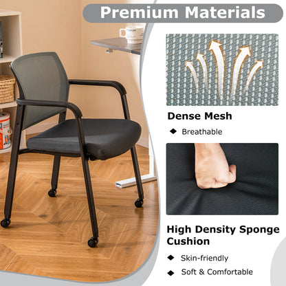 Waiting Room Chairs Set of 4 with Armrests and Wheels-Grey