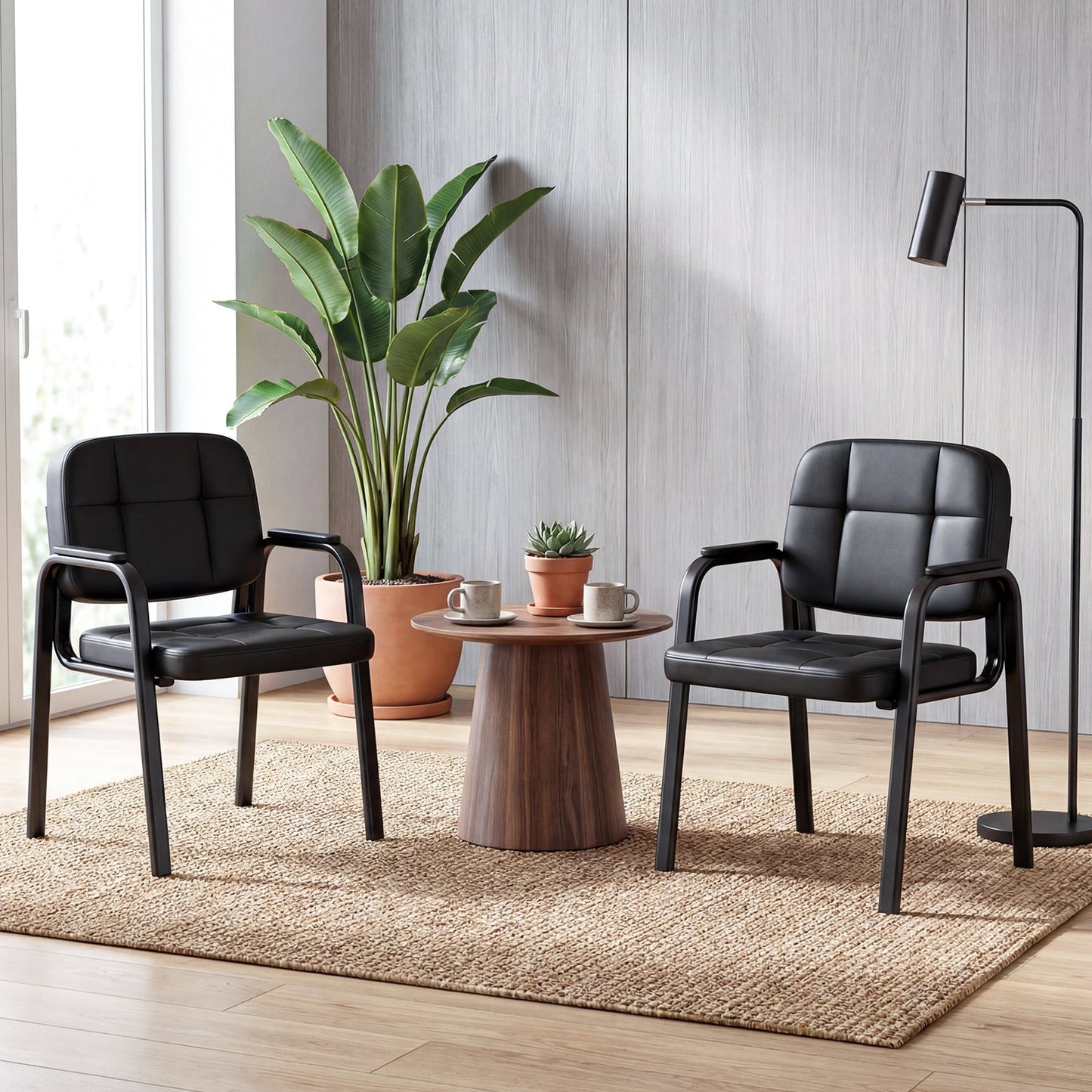 Waiting Room Guest Chairs Set of 2 with Padded Armrests for Conference Room-Black