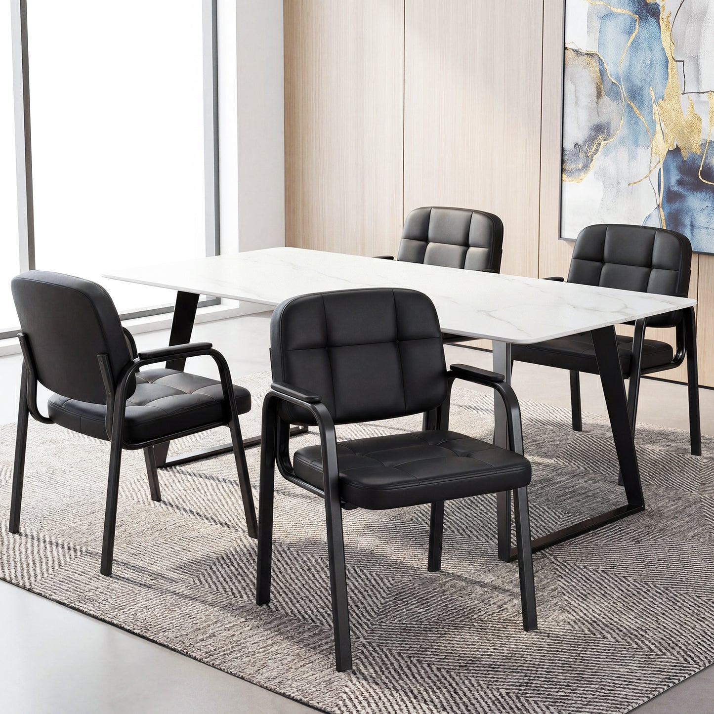 Waiting Room Guest Chairs Set of 4 with Padded Armrests-Black