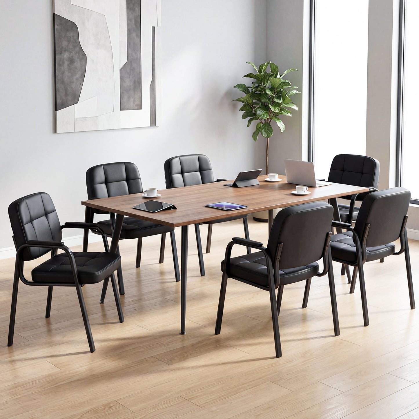 Waiting Room Guest Chairs Set of 4 with Padded Armrests-Black