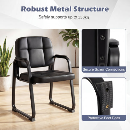 Waiting Room Guest Chairs Set of 4 with Sled Base for Conference Room-Black