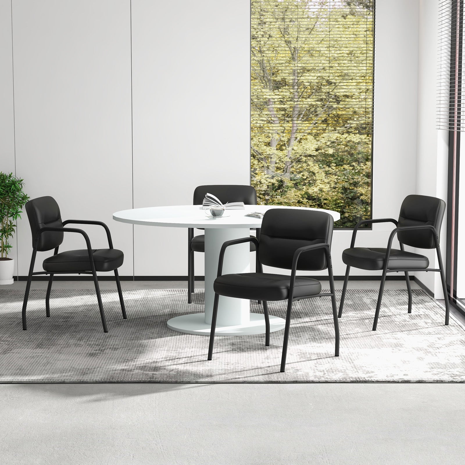 Set of 2 Waiting Room Chairs with Integrated Armrests No Wheels-Black