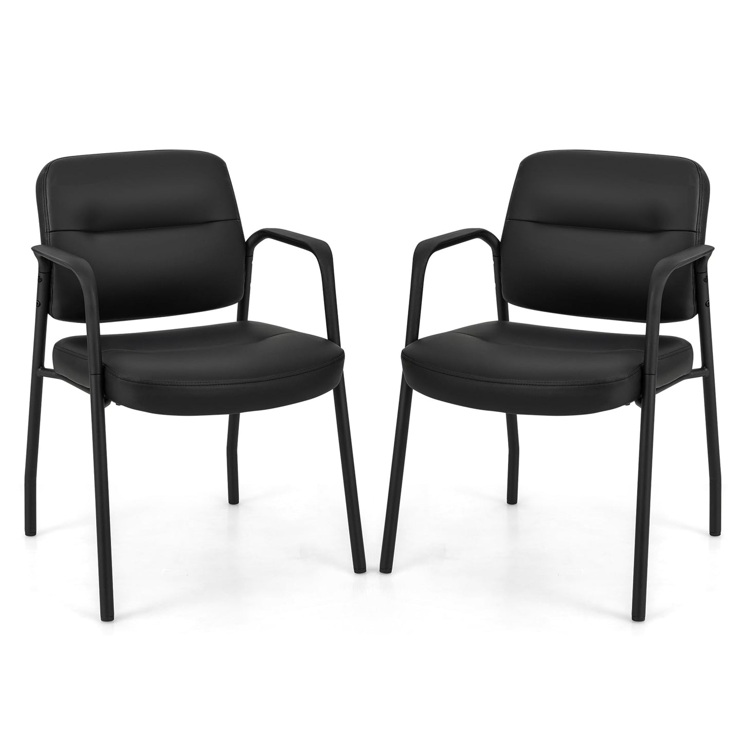 Set of 2 Waiting Room Chairs with Integrated Armrests No Wheels-Black