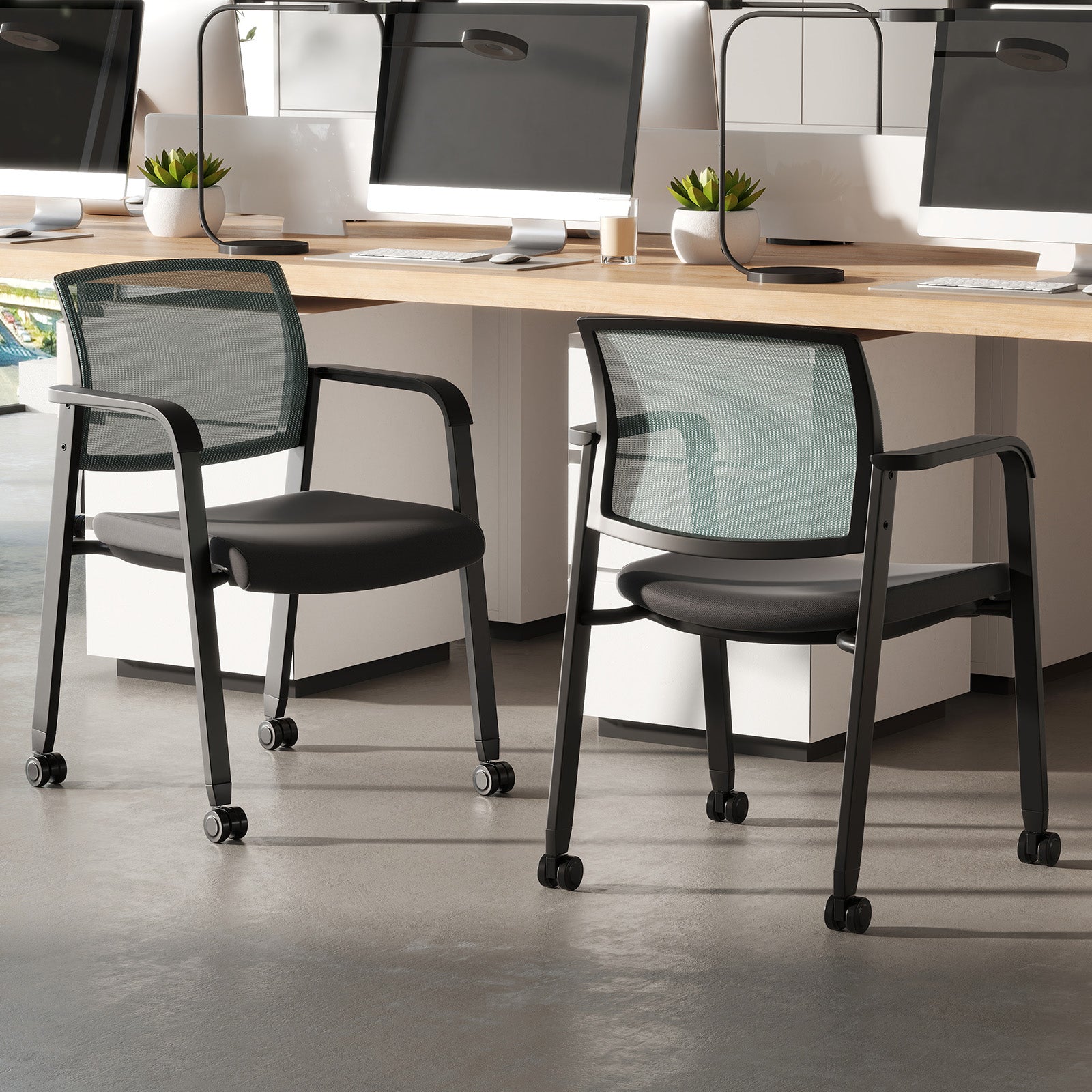 Waiting Room Chairs Set of 2 with Armrests and Wheels-Grey