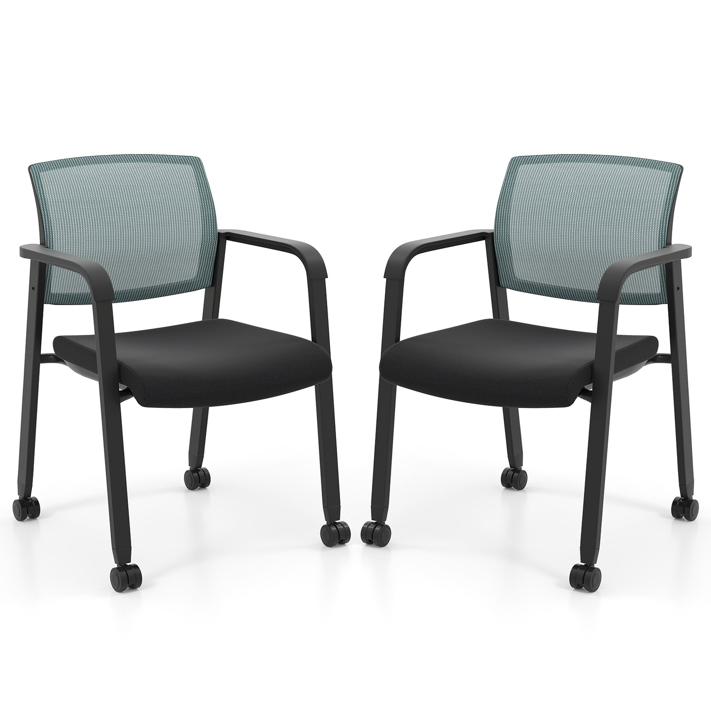 Waiting Room Chairs Set of 2 with Armrests and Wheels-Grey