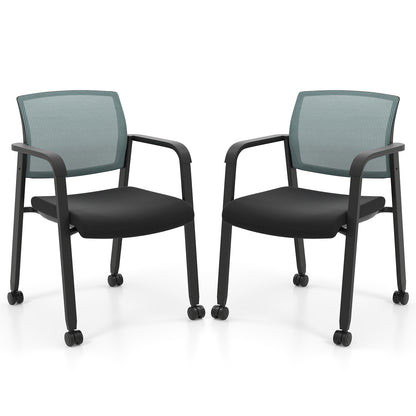 Waiting Room Chairs Set of 2 with Armrests and Wheels-Grey