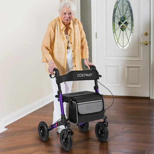 Walker for Seniors with Seat Folding Rollator Walker with Pneumatic Tires-Purple