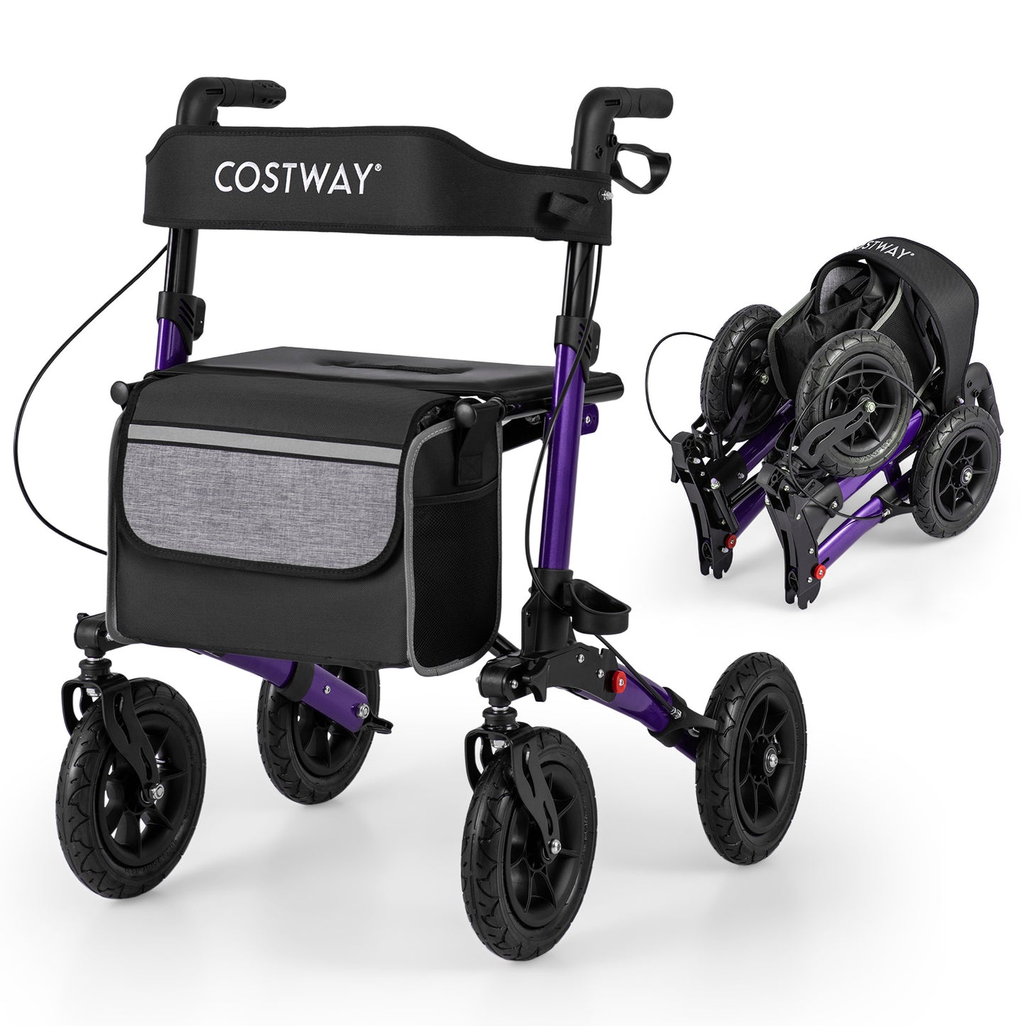 Walker for Seniors with Seat Folding Rollator Walker with Pneumatic Tires-Purple