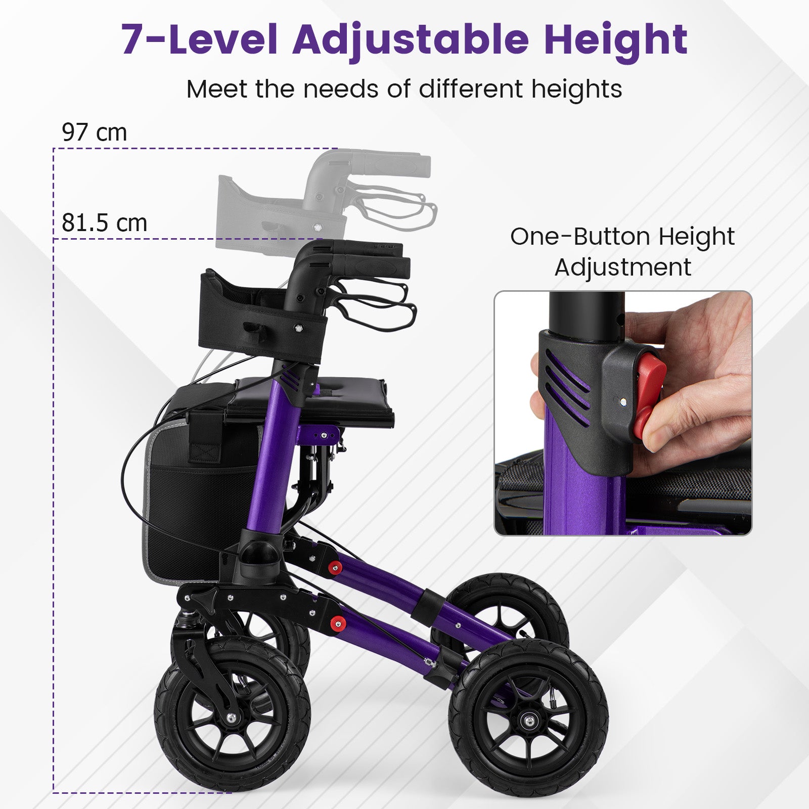 Walker for Seniors with Seat Folding Rollator Walker with Pneumatic Tires-Purple