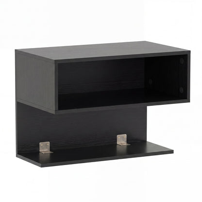 Wall Mounted Bedside Table with Storage Shelves-Black
