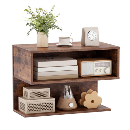 Wall Mounted Bedside Table with Storage Shelves-Rustic Brown