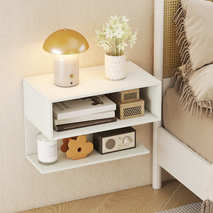 Wall Mounted Bedside Table with Storage Shelves-White