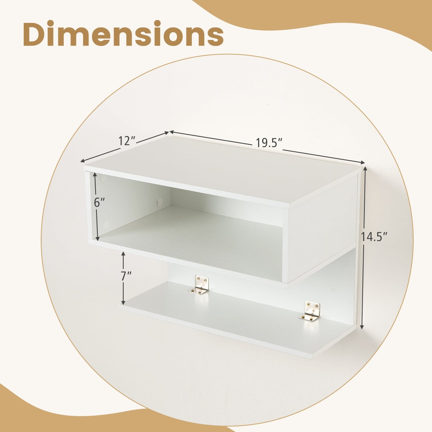 Wall Mounted Bedside Table with Storage Shelves-White