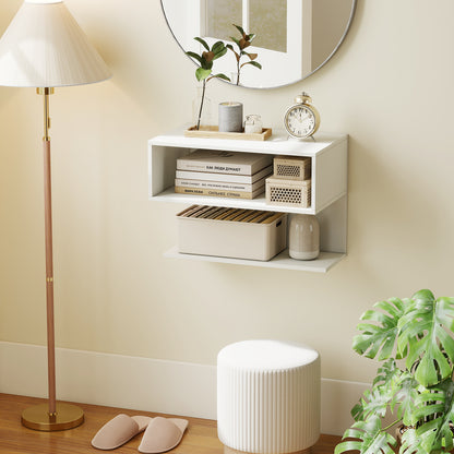 Wall Mounted Bedside Table with Storage Shelves-White
