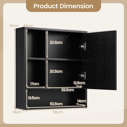 Wall Mounted Storage Organizer with Mirror for Bathroom-Black