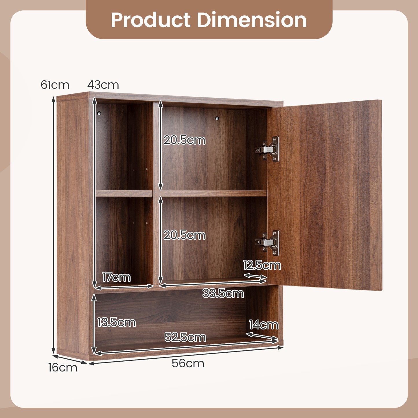 Wall Mounted Storage Organizer with Mirror for Bathroom-Brown