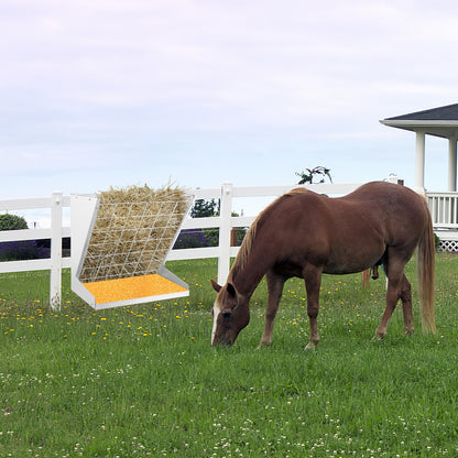 Wall-Mounted Hay Rack with Trough 2-in-1 Feeder with Adjustable Hooks-Silver