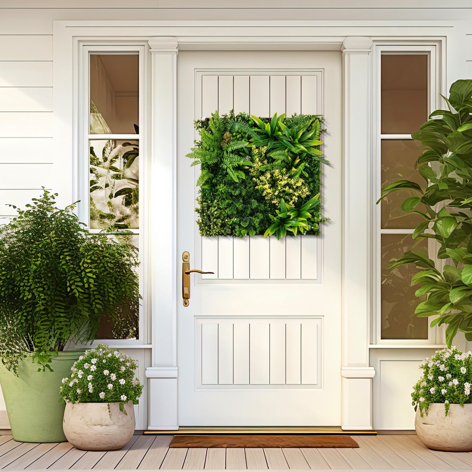 2 Pack Square Framed Artificial Foliage Wall Art for Balcony Home