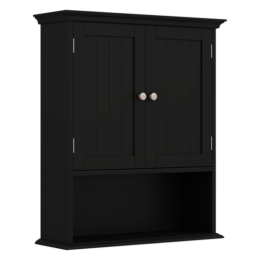 Wall Mount Bathroom Cabinet Storage Organizer with Doors and Shelves-Black