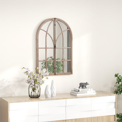 Wall Mounted Arched Window Pane Mirror-Natural