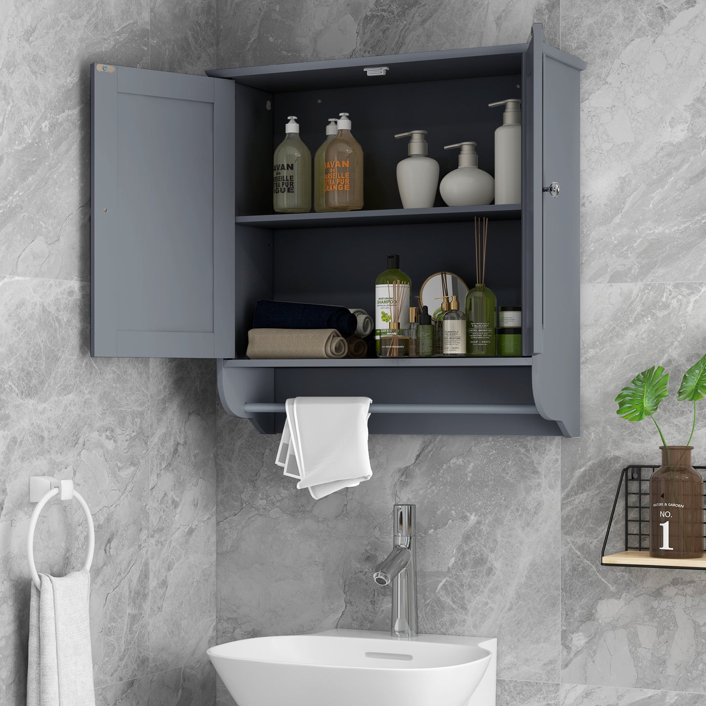 Wall Mounted Bathroom Cabinet with Adjustable Shelf-Grey