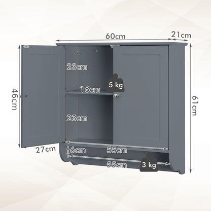 Wall Mounted Bathroom Cabinet with Adjustable Shelf-Grey
