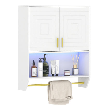 Wall Mounted Bathroom Cabinet Over the Toilet Storage Cabinet with 3-Color Lights-White